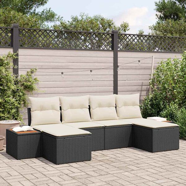 vidaXL Ensemble de canap&eacute; de jardin avec coussin 6 pcs Noir polyrotin