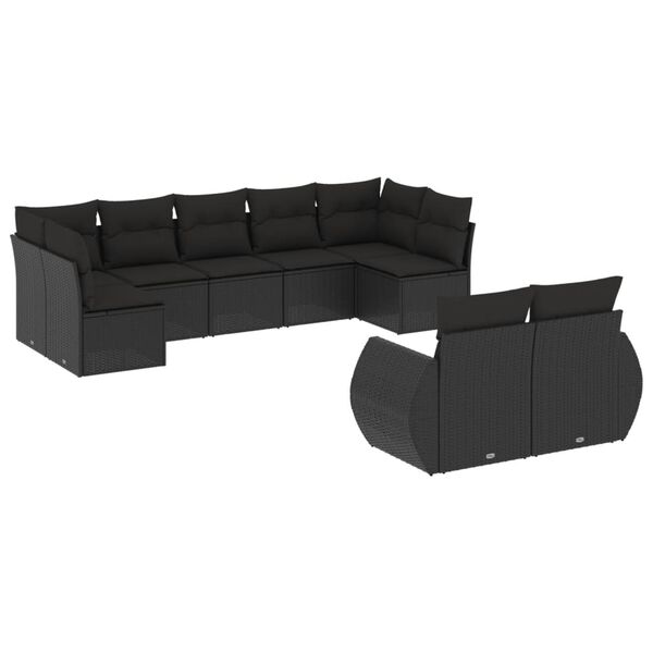 vidaXL Salon de jardin 9 pcs avec coussins noir r&eacute;sine tress&eacute;e