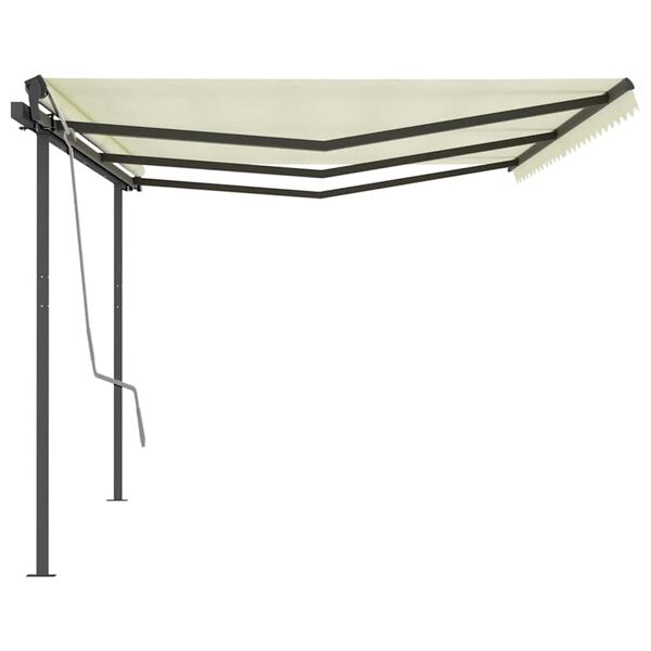 vidaXL Auvent manuel r&eacute;tractable avec poteaux 6x3 m Cr&egrave;me