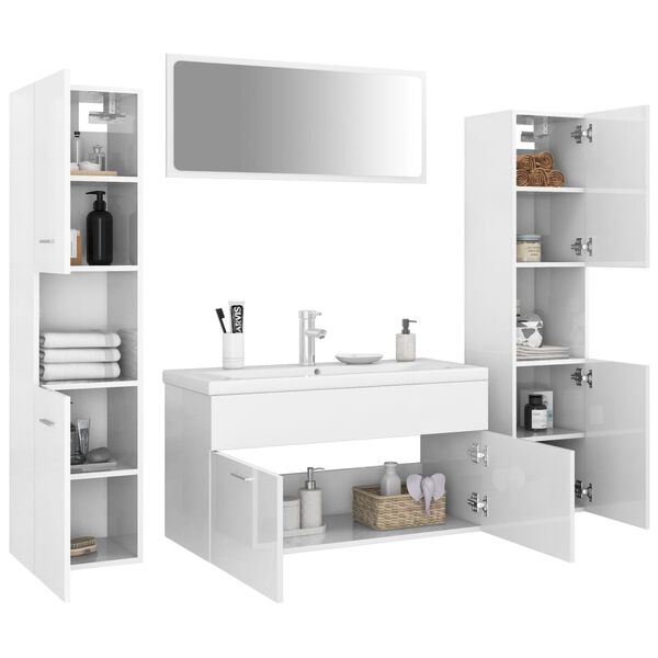 vidaXL Ensemble de meubles de bain Blanc brillant Bois d'ing&eacute;nierie