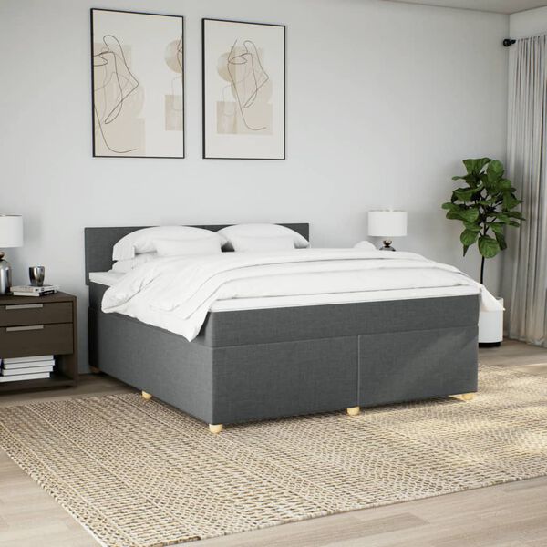 vidaXL Sommier &agrave; lattes de lit avec matelas Gris fonc&eacute; 180x200cm Tissu