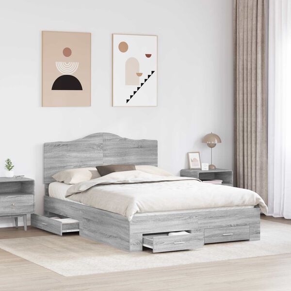 vidaXL Cadre de lit Gris Sonoma 140 x 190 cm Bois d'ing&eacute;nierie