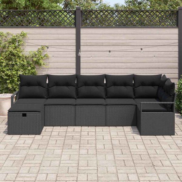vidaXL Ensemble de canap&eacute; de jardin avec coussin 7 pcs Noir Poly rotin