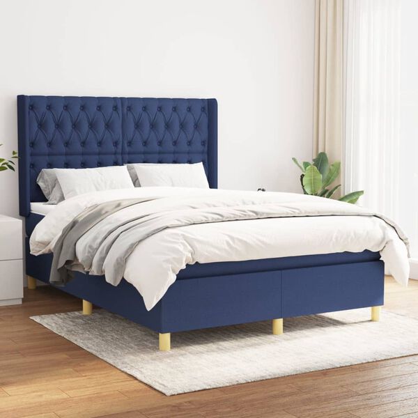 vidaXL Sommier &agrave; lattes de lit avec matelas Bleu 140x200 cm Tissu