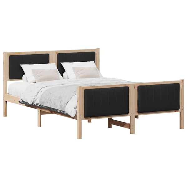 vidaXL Cadre de lit Marron et noir 140 x 200 cm Bois massif en pin