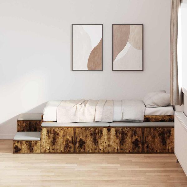 vidaXL Cadre de lit avec rangement Ch&ecirc;ne fum&eacute; 90 cm Bois d'ing&eacute;nierie