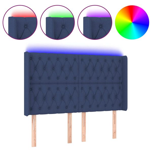 vidaXL T&ecirc;te de lit &agrave; LED Bleu 147x16x118/128 cm Tissu