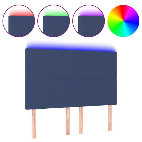 vidaXL T&ecirc;te de lit &agrave; LED Bleu 144x5x118/128 cm Tissu