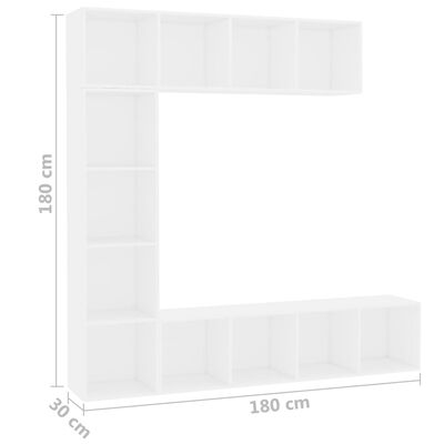 vidaXL Ensemble de bibliothèque/meuble TV 3 pcs Blanc 180x30x180 cm