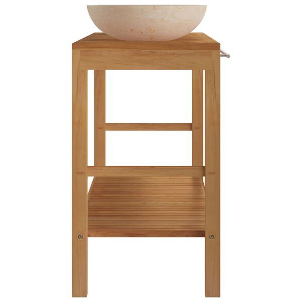 vidaXL Armoire de toilette en teck solide avec lavabos en marbre Cr&egrave;me