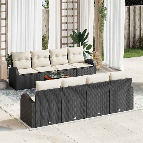 vidaXL Ensemble de canap&eacute; de jardin avec coussin 9 pcs Noir polyrotin