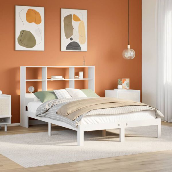 vidaXL Lit biblioth&egrave;que sans matelas blanc 140x200 cm bois pin massif