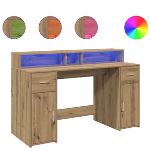 vidaXL Bureau avec lumi&egrave;res LED ch&ecirc;ne artisanal bois d'ing&eacute;nierie