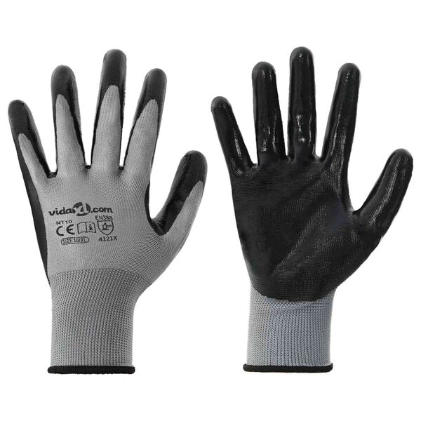 vidaXL Gants de Travail 24 pcs Gris et Noir 10 / xl Polyester