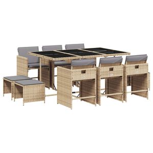 vidaXL Ensemble &agrave; manger de jardin et coussins 11 pcs m&eacute;lange beige