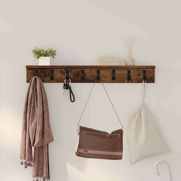 vidaXL Porte-manteau mural avec &eacute;tag&egrave;re Ch&ecirc;ne fum&eacute; 80 x 10.5 x 10.5 cm