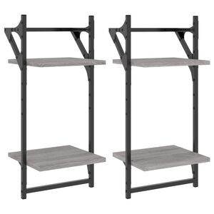 vidaXL &Eacute;tag&egrave;res murales &agrave; 2 niveaux avec barres 2 pcs sonoma gris