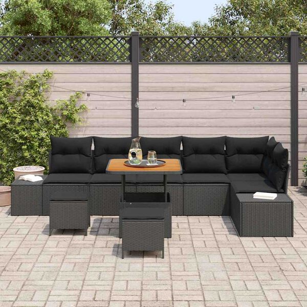 vidaXL Ensemble de canap&eacute; de jardin avec coussin 9 pcs Noir Poly rotin