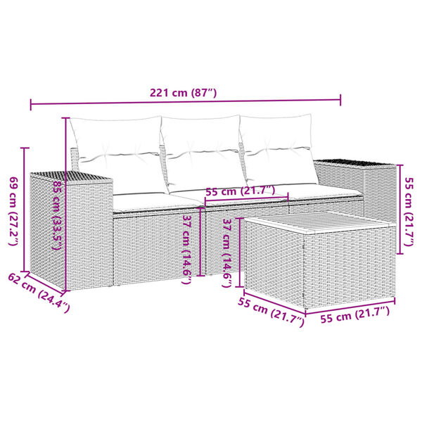 vidaXL Salon de jardin 4 pcs avec coussins noir r&eacute;sine tress&eacute;e