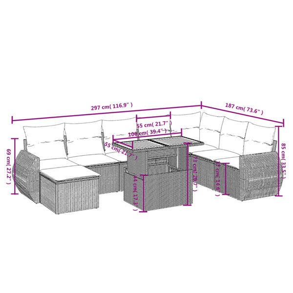 vidaXL Salon de jardin 9 pcs avec coussins noir r&eacute;sine tress&eacute;e