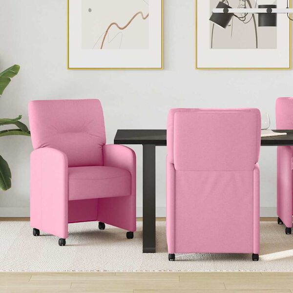 vidaXL Chaises de Salle &agrave; Manger avec Roues 2 pcs Rose 57 x 67 x 95 cm