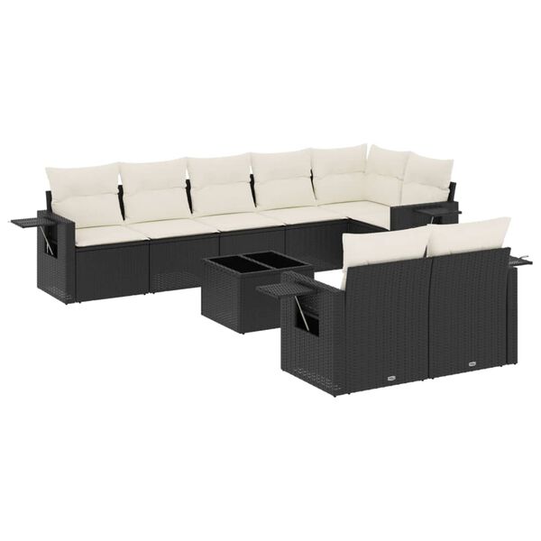 vidaXL Salon de jardin 9 pcs avec coussins noir r&eacute;sine tress&eacute;e