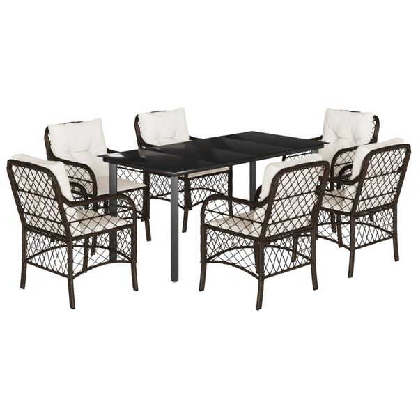 vidaXL Ensemble &agrave; manger de jardin et coussins 7 pcs marron rotin