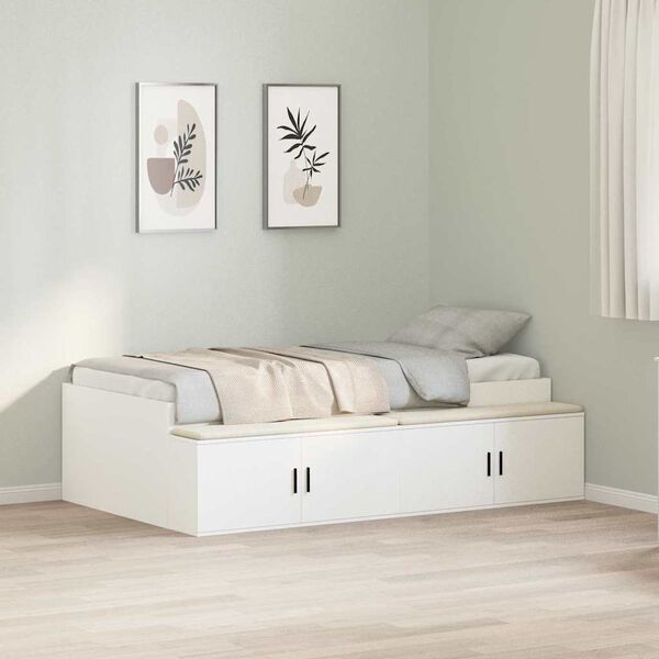 vidaXL Cadre de lit avec tiroir Blanc 70 x 190 cm Bois d'ing&eacute;nierie