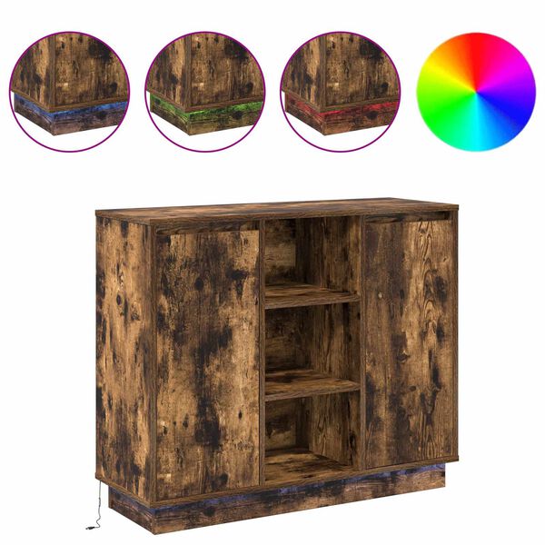 vidaXL Buffet LED Ch&ecirc;ne fum&eacute; 90 x 32 x 75 cm Bois d'ing&eacute;nierie