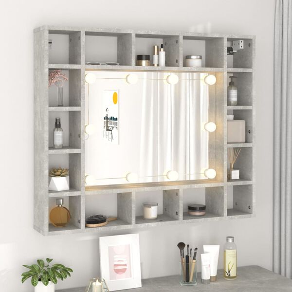vidaXL Armoire de miroir avec LED Gris b&eacute;ton 91x15x76,5 cm