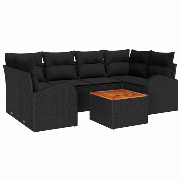vidaXL Ensemble de canap&eacute; de jardin 7 pcs Noir Poly rotin