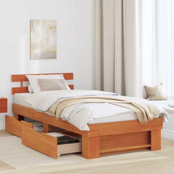 vidaXL Cadre de lit avec t&ecirc;te de lit Brun cire 80 x 200 cm Pin massif
