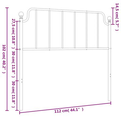 vidaXL Tête de lit métal noir 107 cm