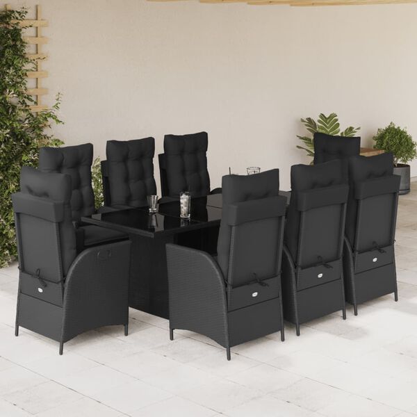 vidaXL Ensemble &agrave; manger de jardin 9pcs coussins noir r&eacute;sine tress&eacute;e