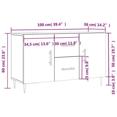 vidaXL Buffet sonoma gris 100x36x60 cm bois d'ingénierie