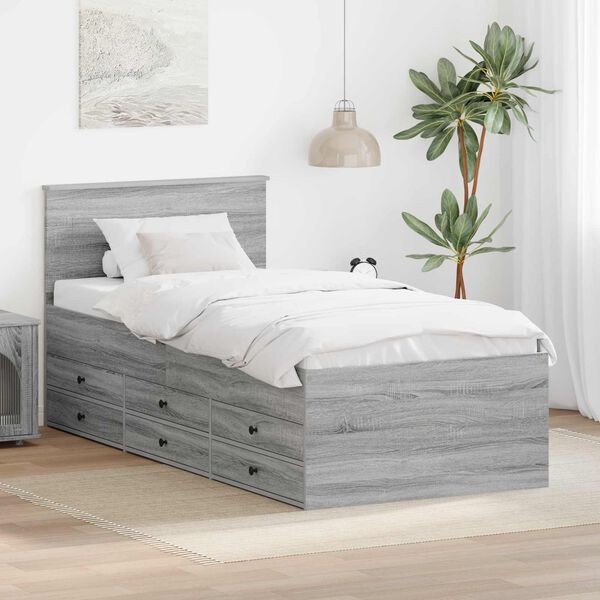 vidaXL Lit d'appoint avec tiroir Gris Sonoma et noir 100 x 200 cm
