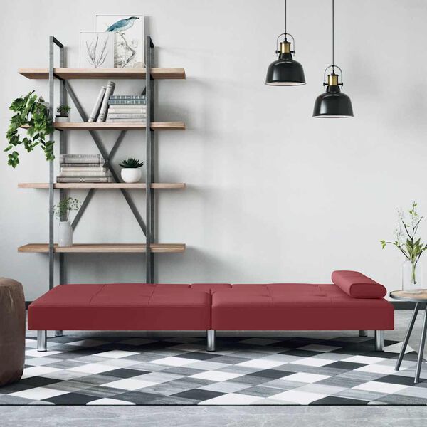 vidaXL Canap&eacute;-lit avec porte-gobelets rouge bordeaux similicuir