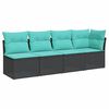 vidaXL Canap&eacute; de jardin avec coussins 4 places noir r&eacute;sine tress&eacute;e