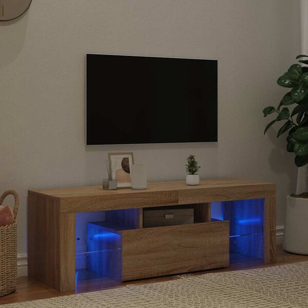 vidaXL Meuble TV avec lumières LED chêne sonoma 120x35x40 cm
