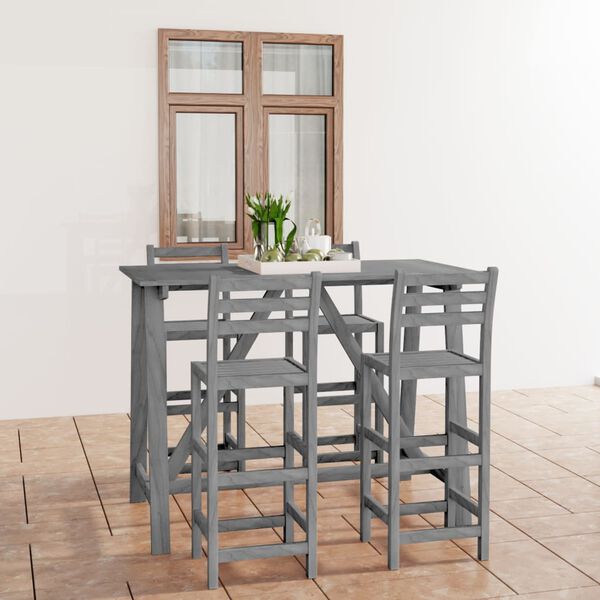 vidaXL Ensemble de bar d'ext&eacute;rieur 5 pcs Gris Bois d'acacia massif