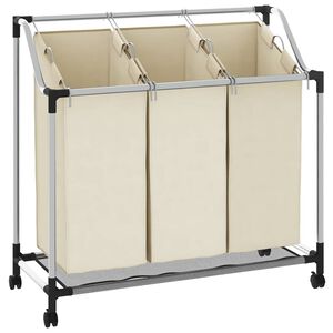 vidaXL Trieuse &agrave; linge avec 3 sacs Cr&egrave;me Acier