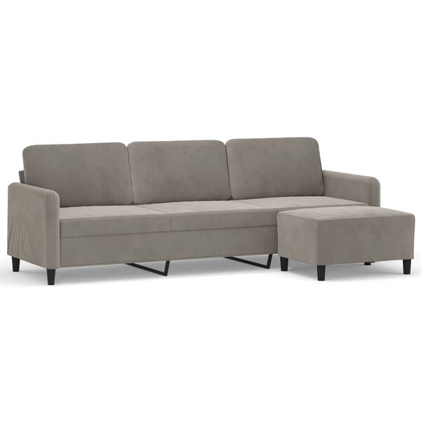 vidaXL Canap&eacute; &agrave; 3 places avec repose-pieds Gris clair 210 cm Velours