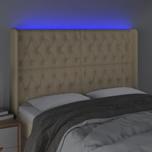 vidaXL T&ecirc;te de lit &agrave; LED Cr&egrave;me 147x16x118/128 cm Tissu