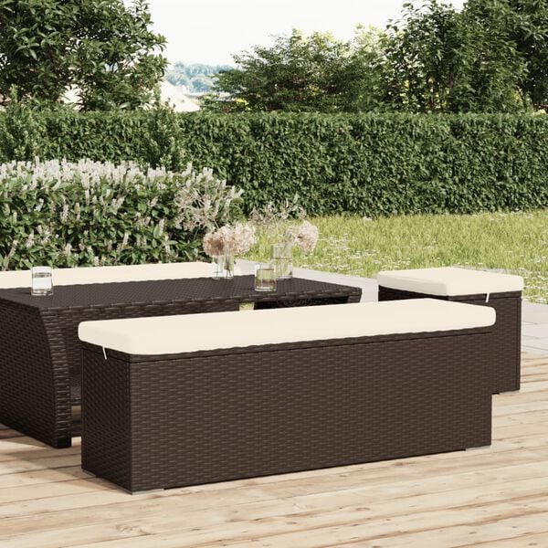 vidaXL Banc pouf avec coussin marron 110x30x40 cm r&eacute;sine tress&eacute;e