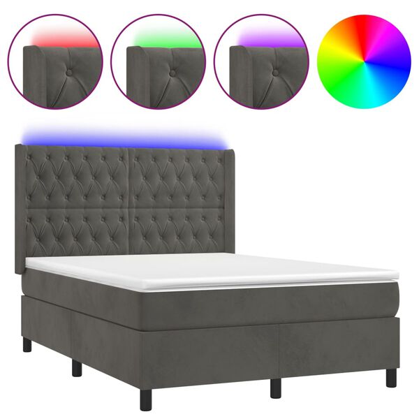 vidaXL Sommier &agrave; lattes de lit matelas et LED Gris fonc&eacute; 140x200 cm