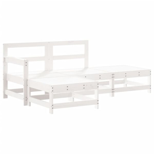 vidaXL Salon de jardin 4 pcs avec coussins blanc bois massif
