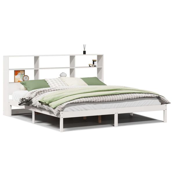 vidaXL Lit biblioth&egrave;que sans matelas blanc 200x200 cm bois pin massif