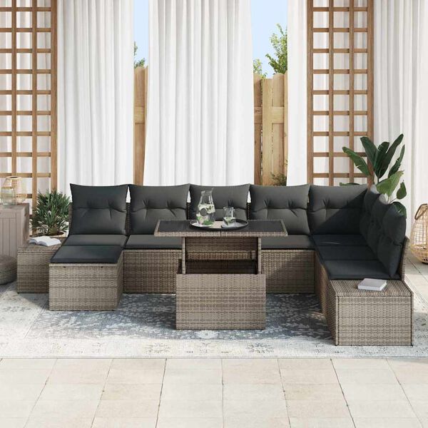vidaXL Ensemble de canap&eacute; de jardin avec coussin 9 pcs Gris polyrotin