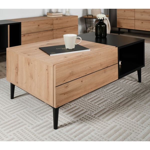 Finori Table basse Nola 55A Ch&ecirc;ne artisanal et noir