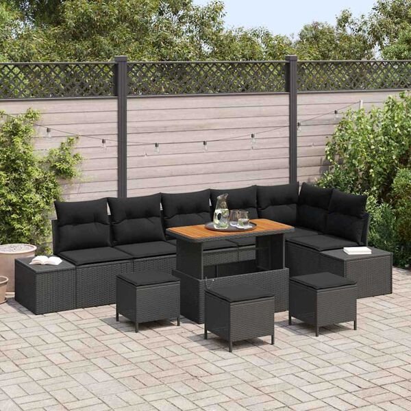 vidaXL Ensemble de canap&eacute; de jardin 10 pcs Noir Poly rotin